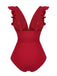 Maillot de bain rouge uni  à col en V profonddes avec ceinture années 1950