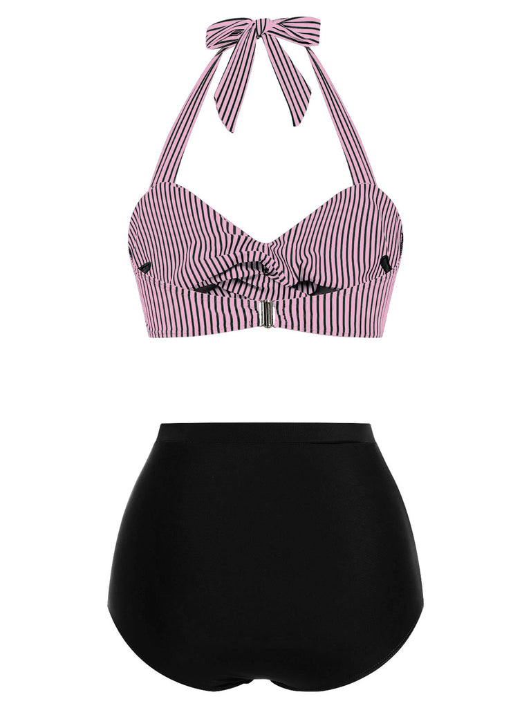 Ensemble de maillot de bain dos nu rayé des années 1940