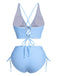 Maillot de bain bleu à carreaux à lacets des années 1950
