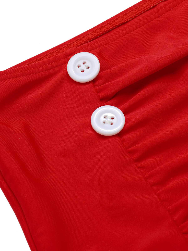 2PCS Maillot de bain licou roses et jupe cache-maillot rouges des années 1960