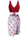 [Grande taille] Ensemble bikini vin rouge et cache-maillot floral des années 1930