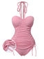 Maillot de bain dos nu plissé à lacets rose des années 1950