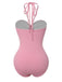 Maillot de bain dos nu plissé à lacets rose des années 1950