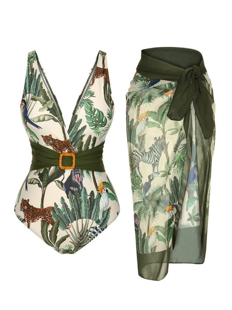 Maillot de bain et cache-maillot en forme de feuille de palmier des années 60