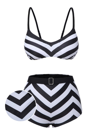 Maillot de bain noir à rayures fines des années 1950