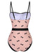 Maillot de bain une pièce rose à imprimé nœud et pois des années 1950
