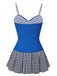 Maillot de bain bleu à carreaux et bretelles en patchwork des années 1960