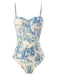 Maillot de bain une pièce à bretelles fines florales bleu des années 1950