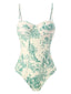 Maillot de bain une pièce à bretelles fines florales à l'encre des années 1950