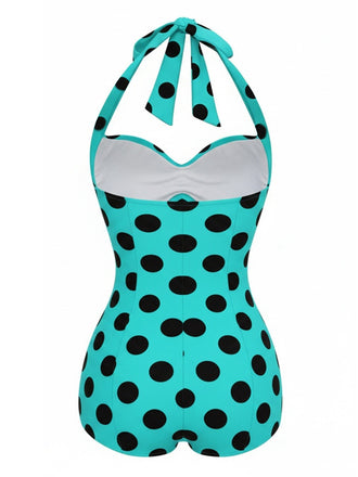 Maillot de Bain Turquoise Dos Nu à Pois années 50