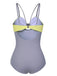 Maillot de bain violet et jaune avec nœud contrasté découpé des années 1950