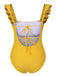 Maillot de bain une pièce uni dos nu à volants des années 1950