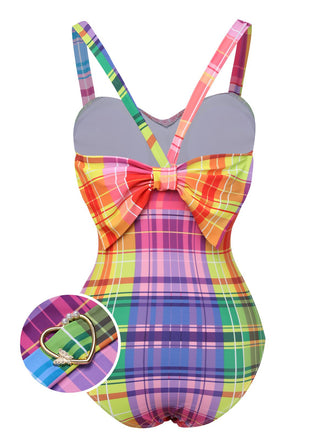 Maillot de bain multicolore à carreaux arc-en-ciel des années 1970