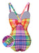 Maillot de bain multicolore à carreaux arc-en-ciel des années 1970