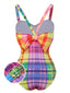 Maillot de bain multicolore à carreaux arc-en-ciel des années 1970