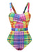 Maillot de bain multicolore à carreaux arc-en-ciel des années 1970