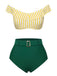 Maillot de bain à rayures jaune et vert à épaules dénudées des années 1930