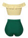 Maillot de bain à rayures jaune et vert à épaules dénudées des années 1930
