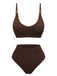 Maillot de bain marron uni à bretelles spaghetti des années 1950