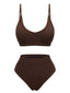 Maillot de bain marron uni à bretelles spaghetti des années 1950