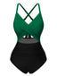 Maillot de bain patchwork taille creuse vert et noir des années 1940