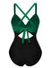 Maillot de bain patchwork taille creuse rose et noir des années 1940