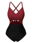 Maillot de bain patchwork taille creuse rouge et noir des années 1940