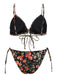 Ensemble bikini à bretelles spaghetti et lacets fleuris des années 1950