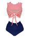 Maillot de bain à rayures à lacets rose des années 1970