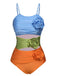 Maillot de bain à bretelles spaghetti et fleurs 3D contrastées des années 1930