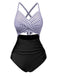 Maillot de bain bleu à rayures et patchwork creux années 1940