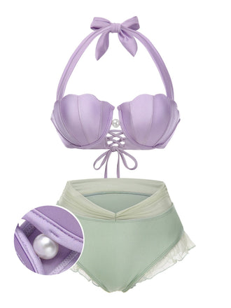 Ensemble bikini licou coquille sirène lavande des années 1970