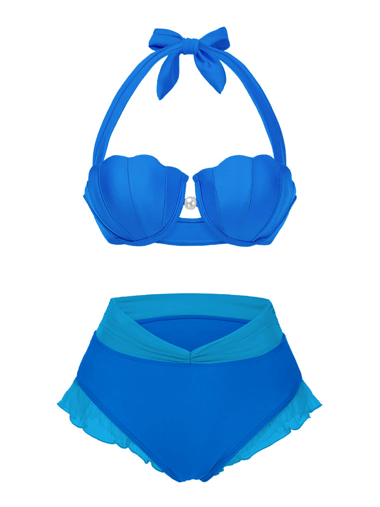 Ensemble bikini licou coquille sirène lavande des années 1970