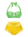 Ensemble bikini licou coquille sirène jaune des années 1970