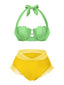 Ensemble bikini licou coquille sirène jaune des années 1970