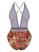 Maillot de bain une pièce rouge à imprimé léopard et fleurie des années 1970