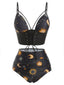 Maillot de bain à lacets noir Soleil Lune Étoiles années 40