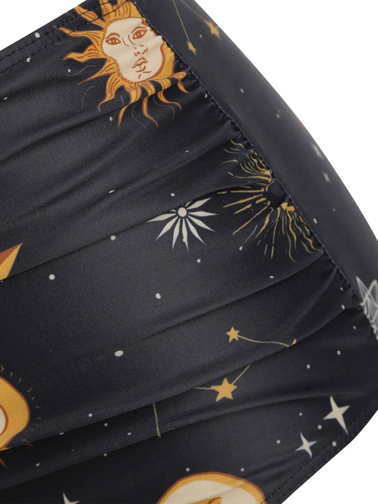 Maillot de bain à lacets violet Soleil Lune Étoiles années 40