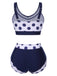 Maillot de bain taille haute à pois bleu marine des années 50