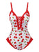 Maillot de bain rouge à volants et lacets cerises des années 1950