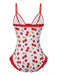 Maillot de bain rouge à volants et lacets cerises des années 1950