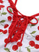 Maillot de bain rouge à volants et lacets cerises des années 1950