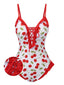 Maillot de bain rouge à volants et lacets cerises des années 1950