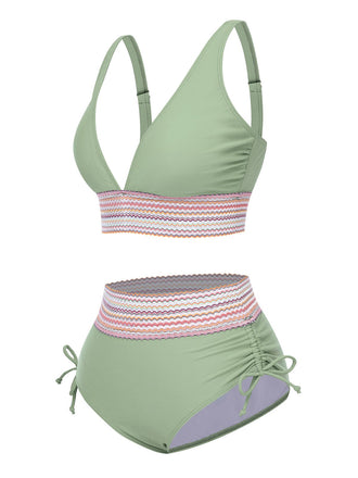 Ensemble de bikini col V patchwork style bohème années 1970
