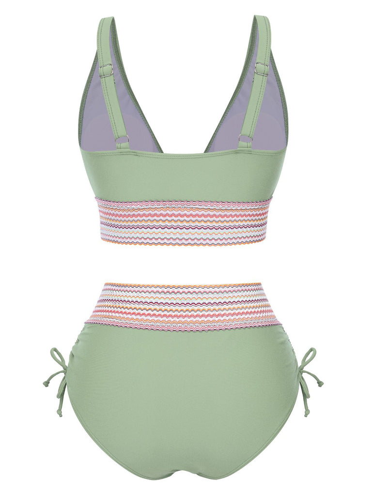 Ensemble de bikini col V patchwork style bohème années 1970