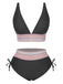 Ensemble de bikini col V patchwork style bohème des années 1970
