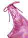 Maillot de bain rose avec nœud profond en V brillant creux années 70