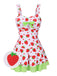 Maillot de bain robe rouge et vert avec nœud à fraises des années 40