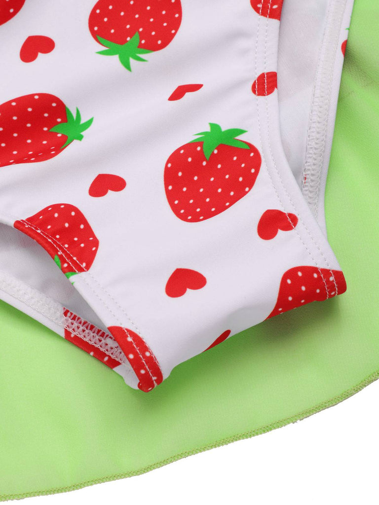 Maillot de bain robe rouge et vert avec nœud à fraises des années 40