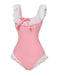Maillot de bain une pièce rose à revers nœud papillon des années 1950